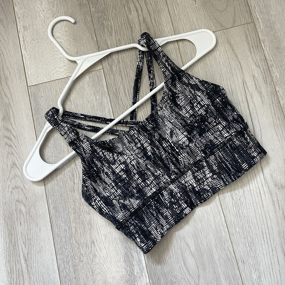 Lululemon Sports Bra longline energy strappy womens Black size 4 printed workout